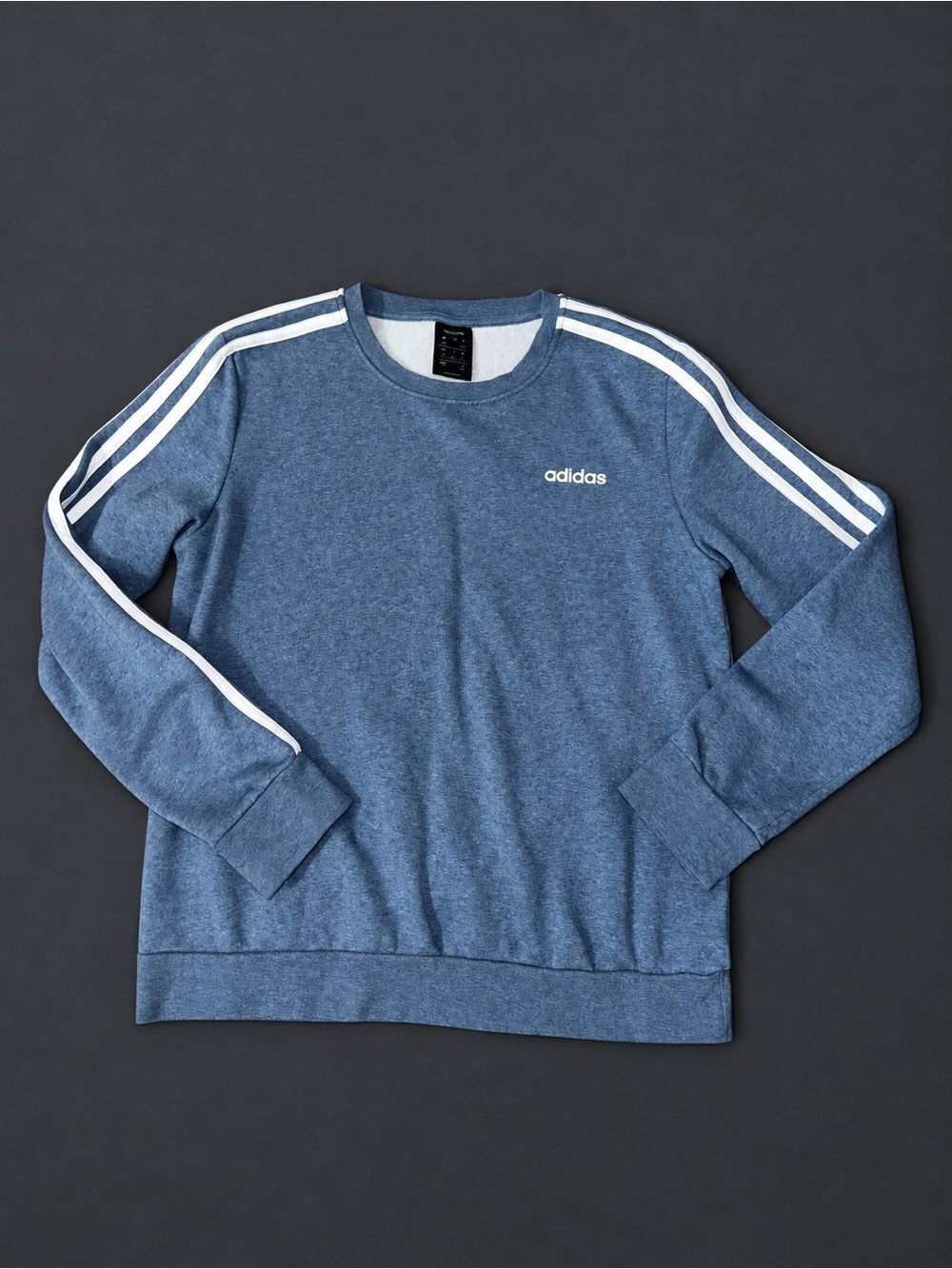adidas Blue Crewneck Sweatshirt with White Shoulder Stripes